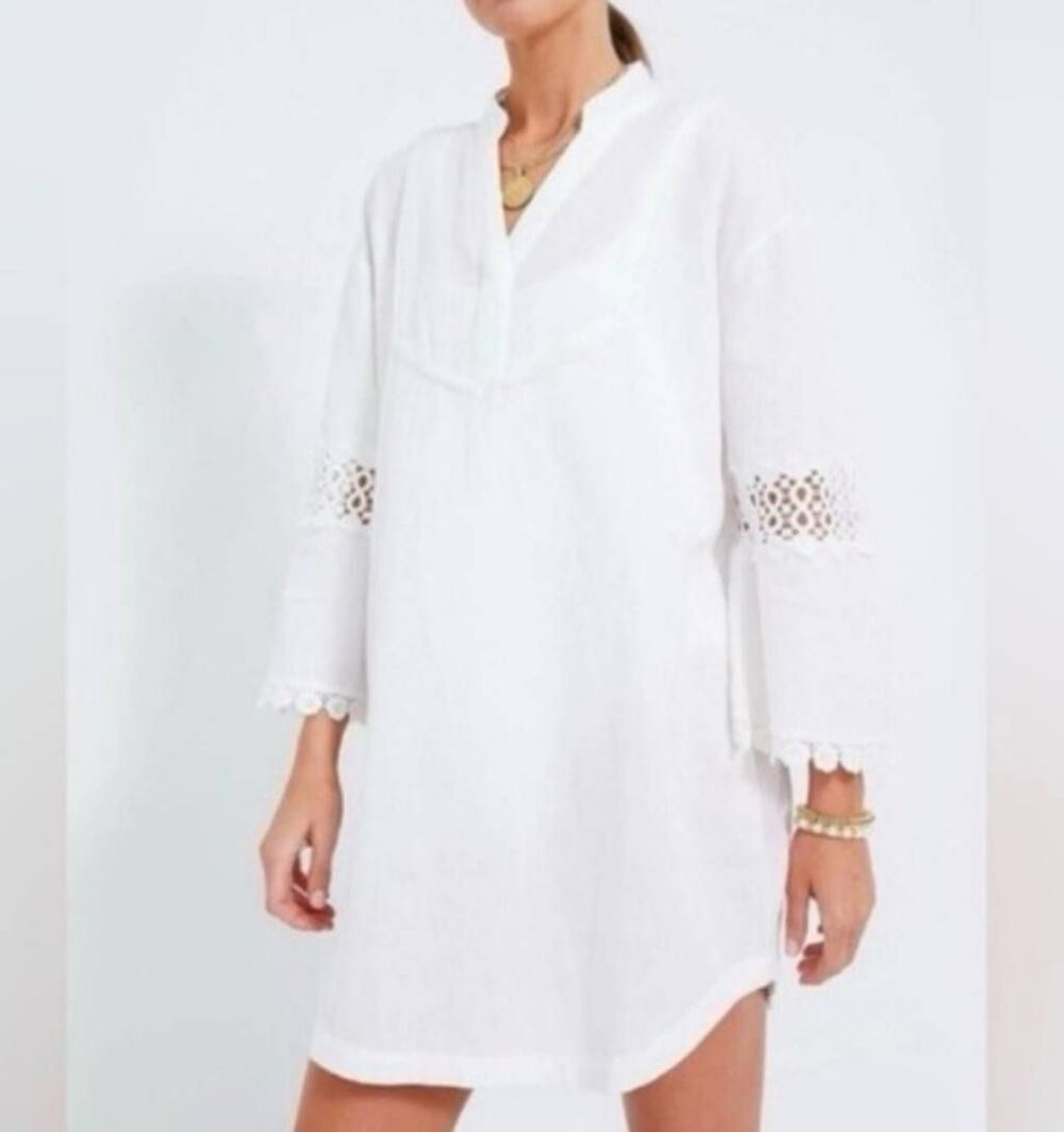 Tuckernuck Blanc-White Piper Mini Caftan Dress Swim Cover-up sz Medium